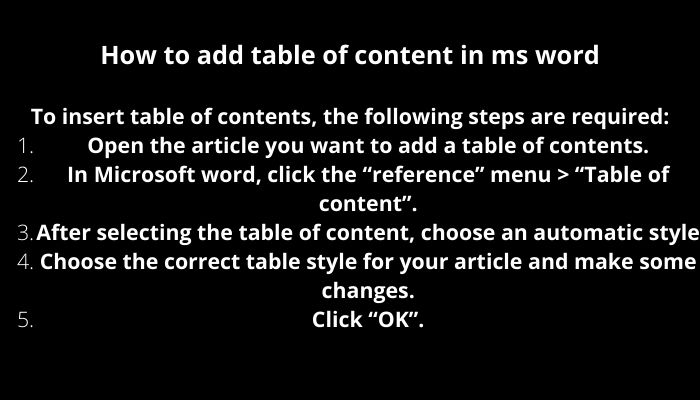 how to add table of content in ms word